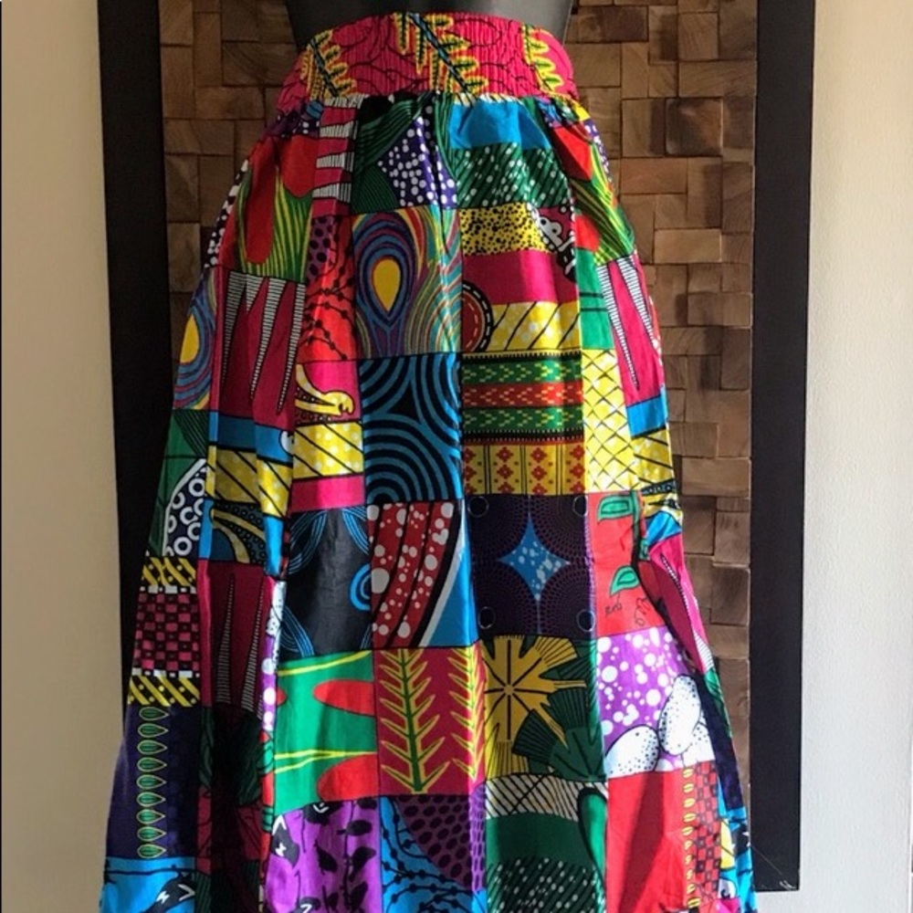 Ankara Print Patchwork Multicolor Full Skirt - M/L